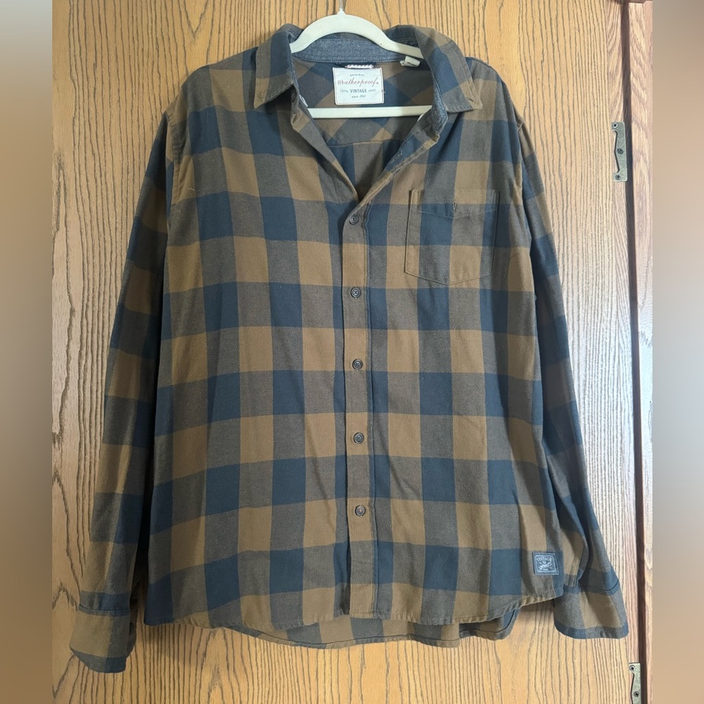 Weatherproof Vintage Blue and Brown Plaid Shirt